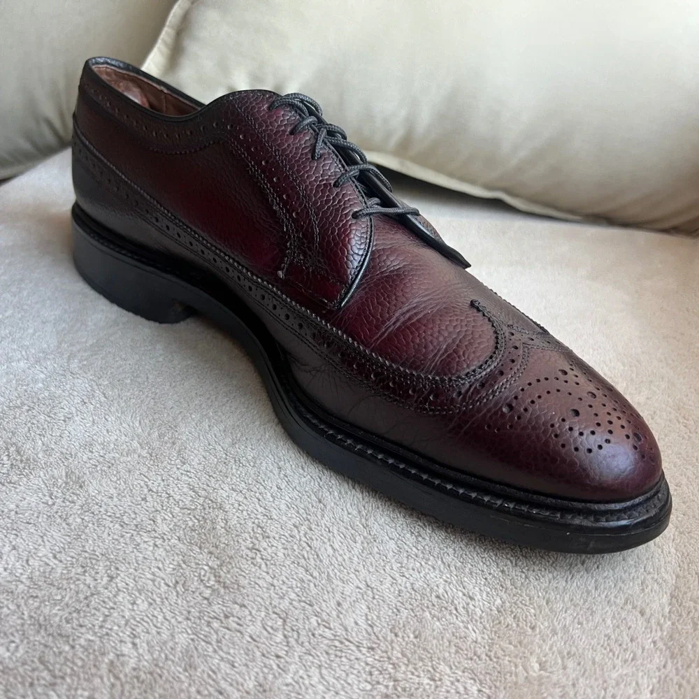 Allen Edmonds Men 9 D Burgundy‎ Pebble Grain Leather Wingtip Derby Dress Shoe
